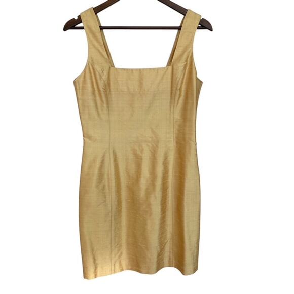 CACHE Gold Silk Knee Length Fitted Sleeveless Dress -Size 8 - Picture 1 of 4